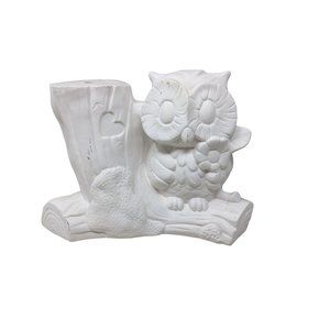 "Connie Loves Tom" Heart on Log with Owl Ceramic Gift or Decor - Cute Fun